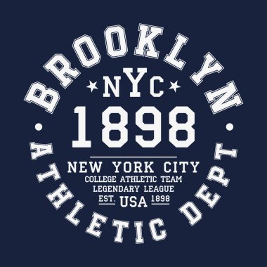 New York, Brooklyn tipografi, rozet t-shirt baskı için. Bir okul grafik tarzı t-shirt
