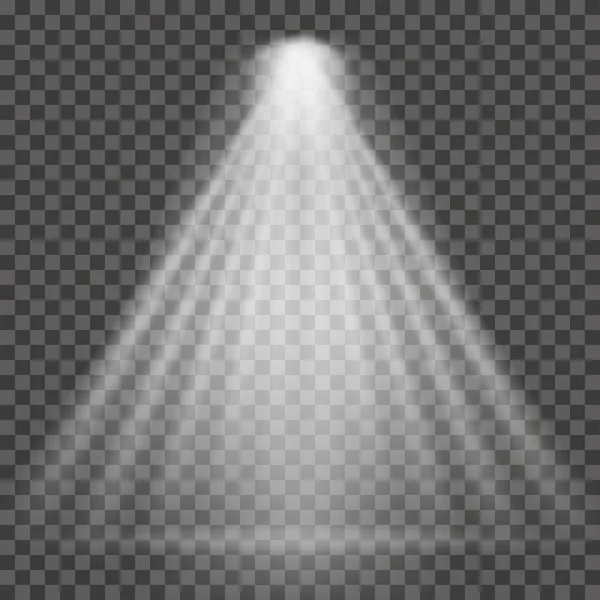 Ακτίνα φωτός σε διαφανές φόντο. Ακτίνα φωτός φωτεινό spotlight για προβολέα, Φωτισμός σκηνής — Διανυσματικό Αρχείο