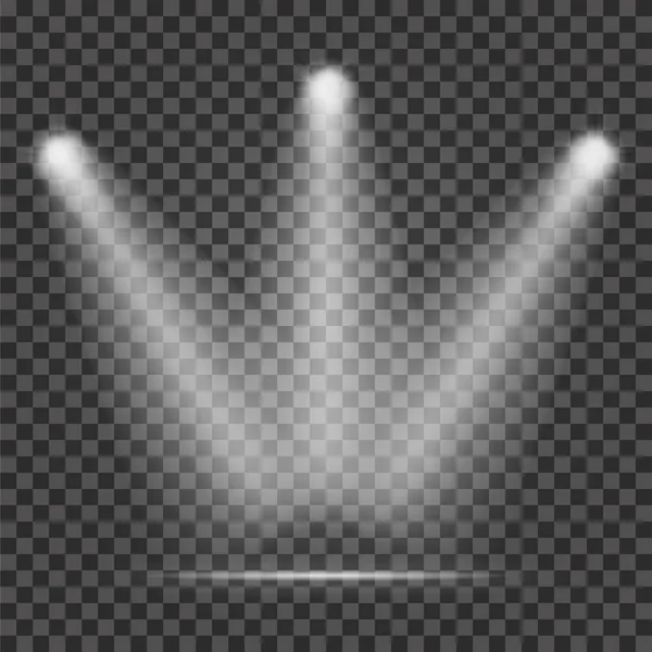 Ακτίνα φωτός σε διαφανές φόντο. Ρεαλιστικό ανάδειξης φως δοκάρια για το στάδιο — Διανυσματικό Αρχείο