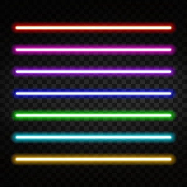 Neon ışık. Renkli neon tüplerin üzerinde şeffaf arka plan izole. Neon fırçalar — Stok Vektör