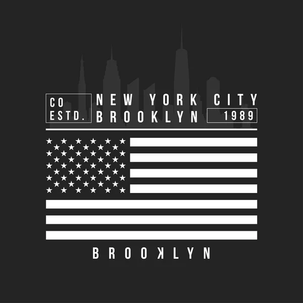 New York, Brooklyn typographie pour t-shirt imprimé. New York City skyline pour tee graphique. Conception de T-shirt — Image vectorielle