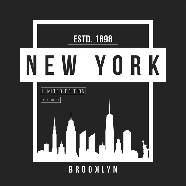 टी-शर्ट प्रिंटसाठी न्यूयॉर्क, ब्रुकलिन टाइपोग्राफी. टी ग्राफिकसाठी न्यूयॉर्क सिटी स्कायलिन. टी-शर्ट डिझाइन — स्टॉक व्हेक्टर
