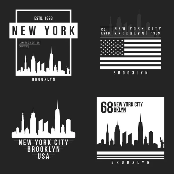 New york, brooklyn typografie für T-shirt print. New York City Skyline für Tee-Grafik. T-Shirt Design Kollektion — Stockvektor
