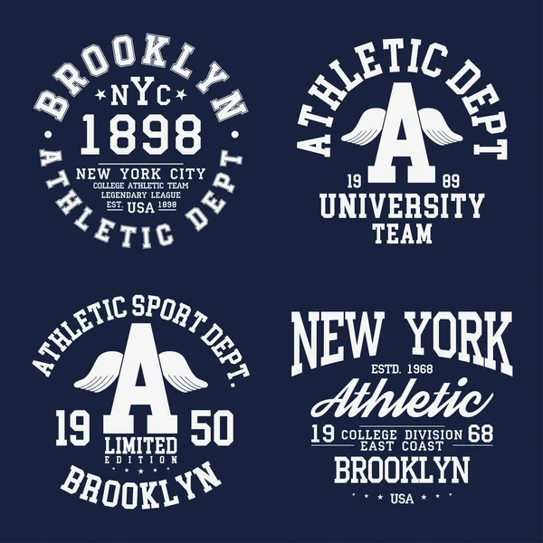 Nueva York, tipografía de Brooklyn, distintivos para estampado de camiseta. Estilo Varsity T-shirt gráficos — Vector de stock