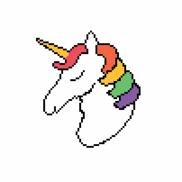 Unicorn head. Pixel art game, vector unicorn face with hair in rainbow colors