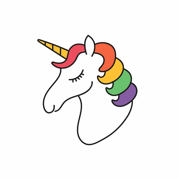 Cabeza de unicornio. Cara de unicornio vectorial con pelo en colores arcoíris. Lindo personaje de dibujos animados — Vector de stock
