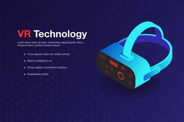 Virtuele realiteit technische achtergrond. Isometrische VR bril met Hud weergeven imitatie — Stockvector