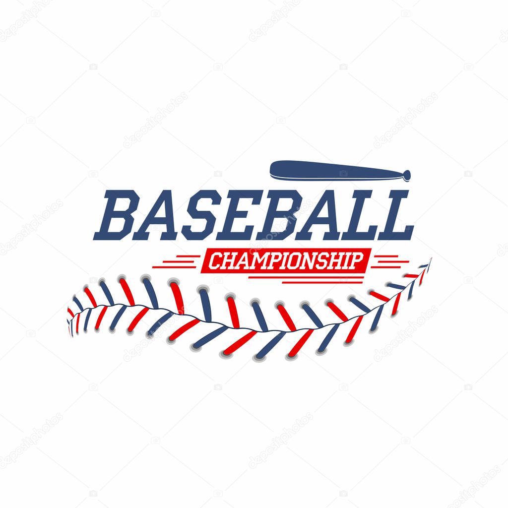 Baseball background. Baseball ball laces, stitches texture with bat. Sport club logo, poster design. Vector