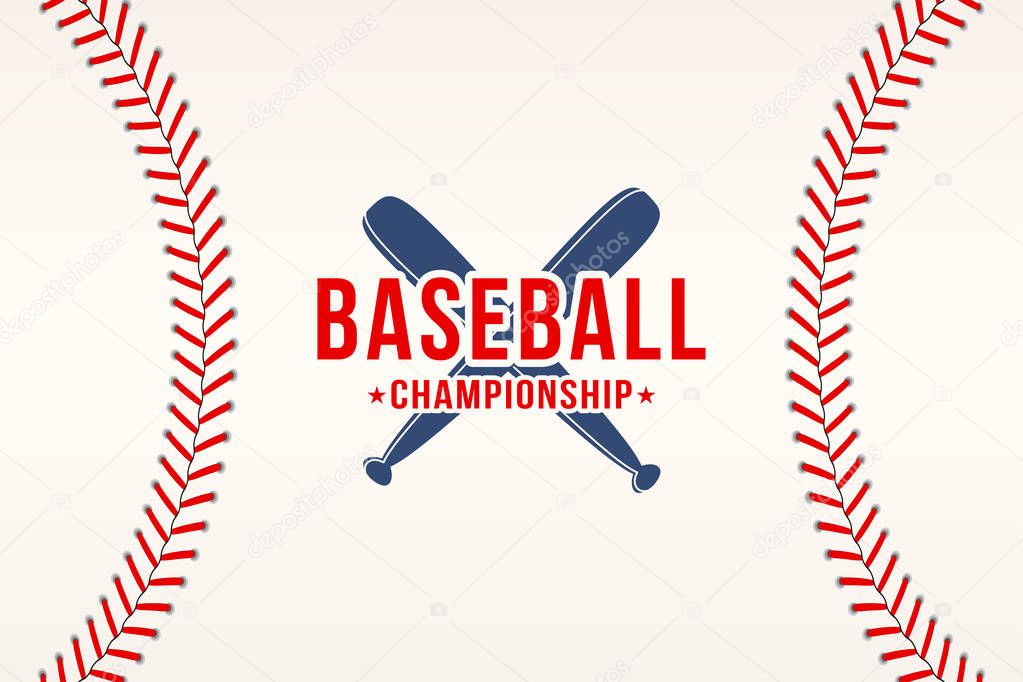 Baseball background. Baseball ball laces, stitches texture with bats. Sport club logo, poster design. Vector