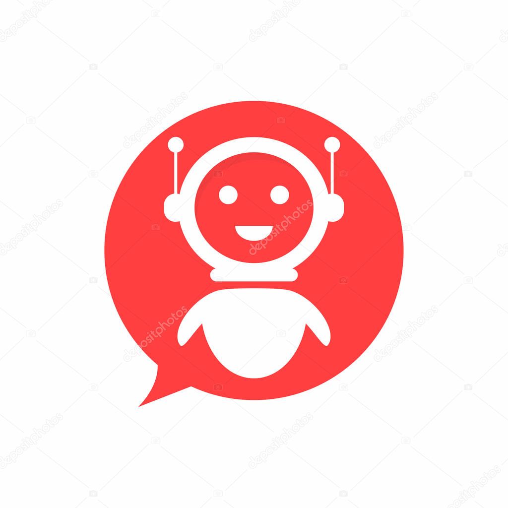 Chat bot icon in speech bubble shape background. Virtual assistant for website. Chat bot concept for customer sevice