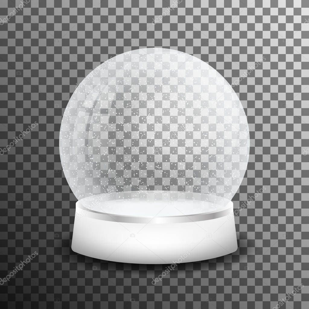 Christmas glass snow ball isolated on transparent background. Realistic crystal snow ball with light reflection