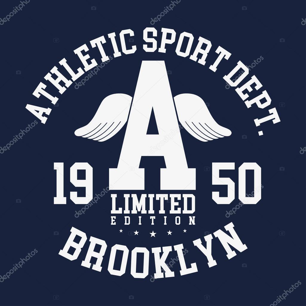 New York, Brooklyn typography, badge for t-shirt print. Varsity style t-shirt graphics. Vector