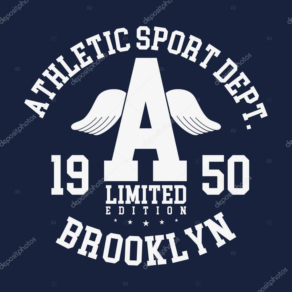 New York, Brooklyn typography, badge for t-shirt print. Varsity style t-shirt graphics