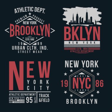 New York, Brooklyn tipografi t-shirt baskı için. Vintage rozet t gömlek için yazdırma ayarla