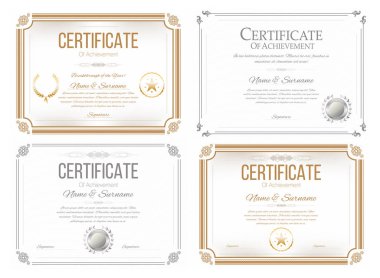 Takdir sertifika kümesi. Ödül belgesi, diploma şablon retro tarzı