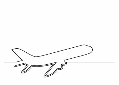 Hat sanatı tarzında uçak simgesi. Uçak simgesi. Sürekli çizgi çizme. Tek, düz çizgi çizme stili