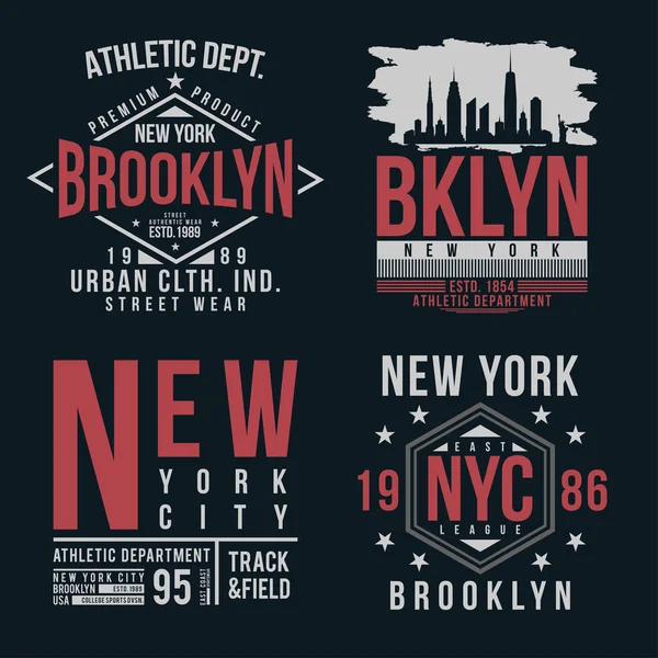 ニューヨーク、ブルックリンのタイポグラフィ t シャツ印刷用。ビンテージ バッジ t シャツの印刷を設定します。 — ストックベクタ