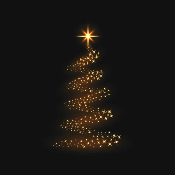 stock vector Christmas tree with golden magical sparkles. Shiny christmas tree with star and light trail