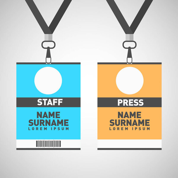 Event staff and press id cards set with lanyards