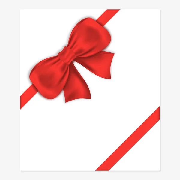 Arc cadeau décoratif avec ruban de satin pour l'emballage. Carte cadeau avec noeud rouge de luxe, cadre pour cadeau — Image vectorielle