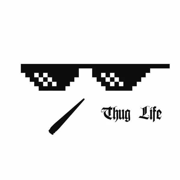 Pixel art glasses. Thug life meme glasses with cannabis joint isolated on white background — Stock Vector