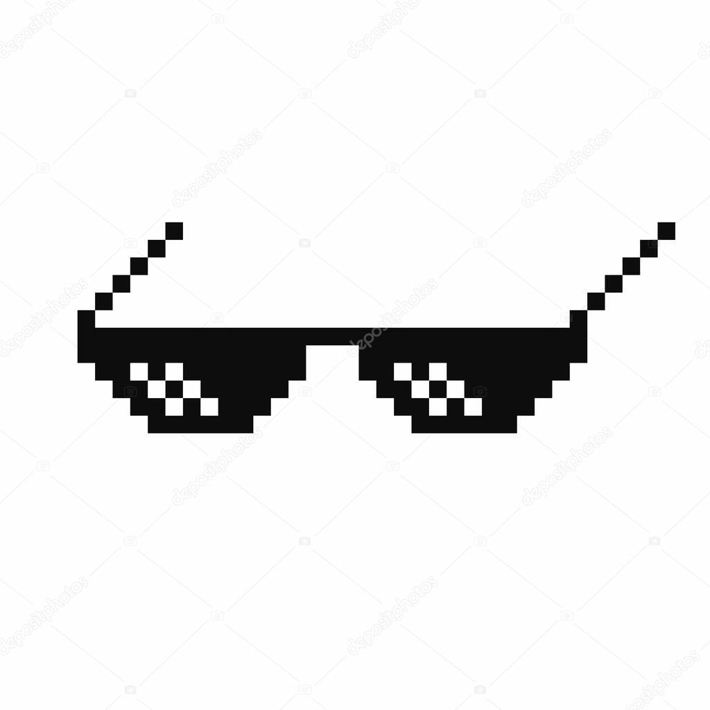 Pixel art glasses. Thug life meme glasses isolated on white background