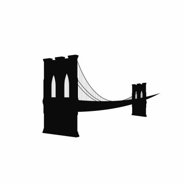 Brooklyn Köprüsü'nün siluet. Beyaz arka plan üzerinde izole kara Brooklyn Köprüsü'nün simgesi. New York sembolü