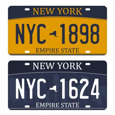Beyaz arka plan üzerinde izole plakalara. New York plaka rakam ve harf ile