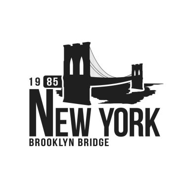 New York, Brooklyn Köprüsü'nün tipografi t-shirt baskı için. Stilize Brooklyn Köprüsü'nün siluet. Tee gömlek grafiği
