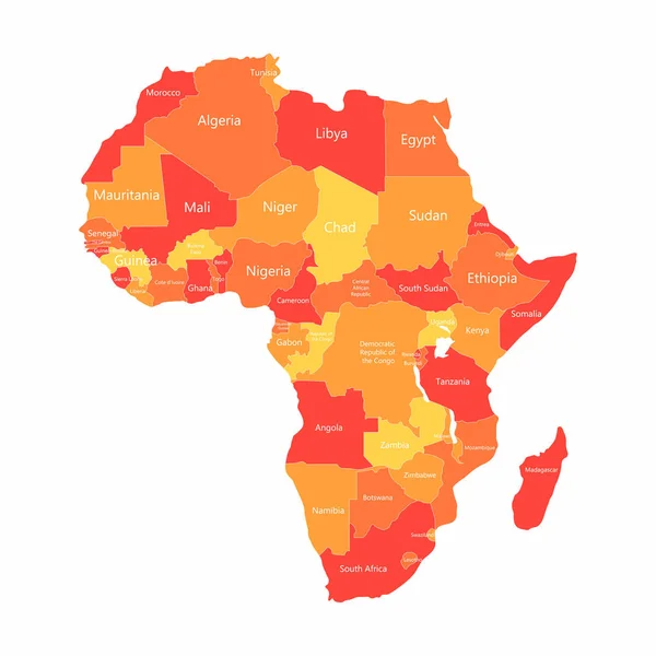Vektorkarte Afrikas mit Ländergrenzen. abstrakte rot-gelbe afrikanische Länder auf der Karte — Stockvektor