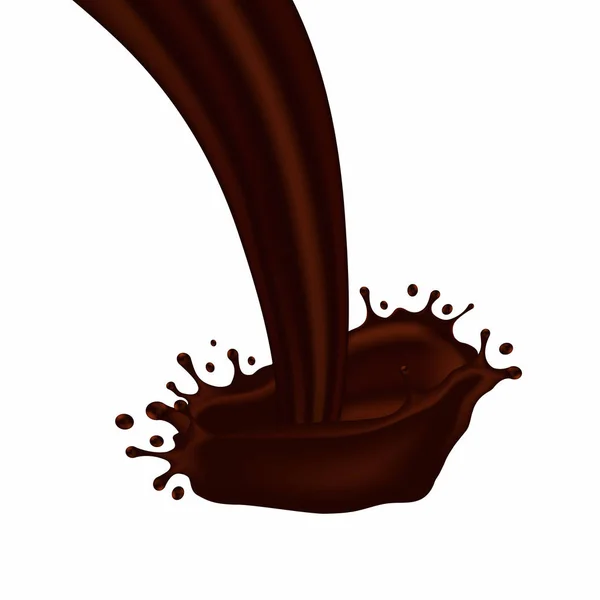 Vector chocolate splash with drops. Liquid and hot chocolate. Realistic cacao pouring flow — Stock Vector