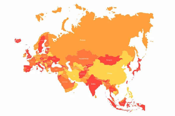 Vektorkarte Eurasien mit Ländergrenzen. abstrakte rote und gelbe eurasische Länder auf der Karte — Stockvektor