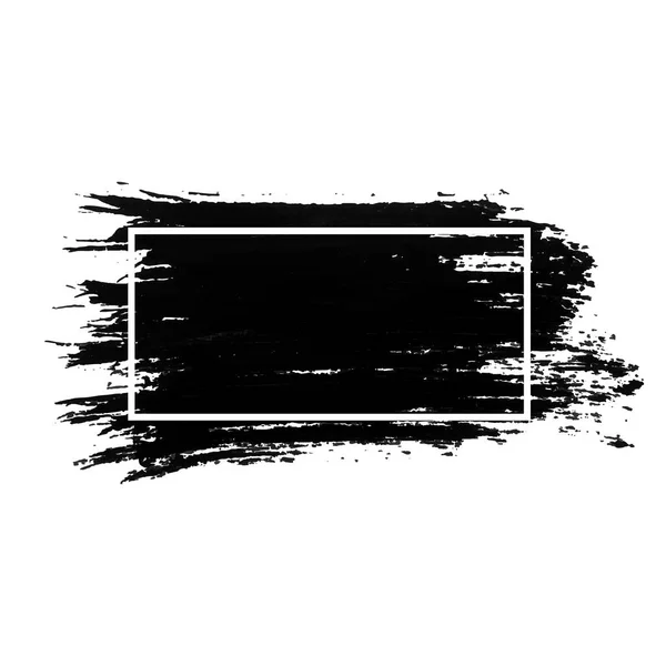 Tollvonás kefe fehér kerettel. Grunge textúra stroke akril festékkel. Piszkos fekete tintával spot — Stock Vector