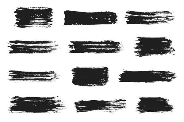 Pinselstriche gesetzt. Acrylfarbe mit Grunge Textur Strichen. schmutzige schwarze Tintenflecken — Stockvektor