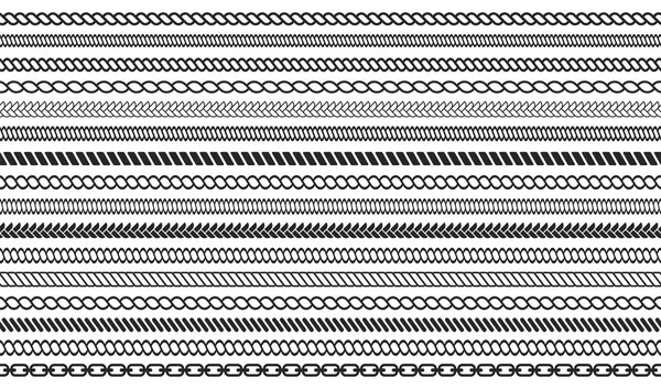 Conjunto de escovas de corda e corrente. Corda náutica sem costura e listras de corrente isoladas no fundo —  Vetores de Stock
