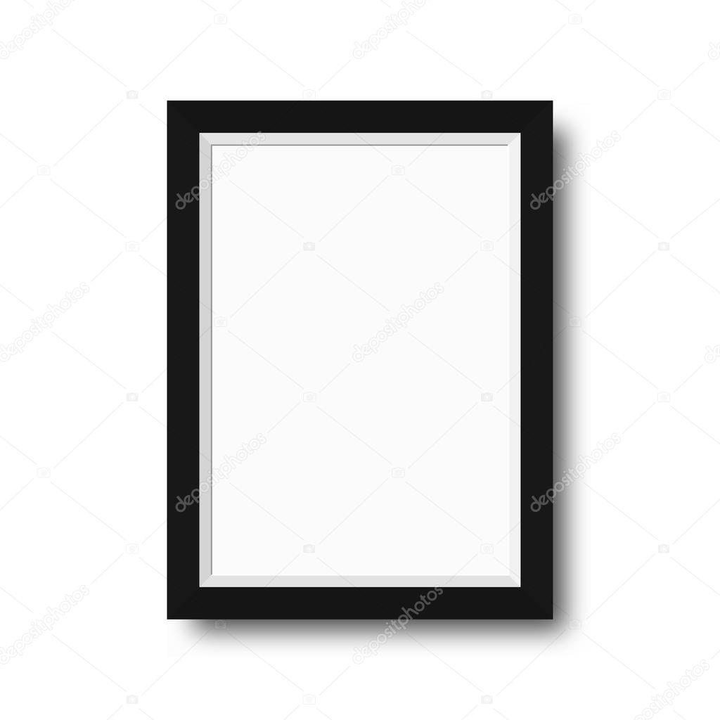 Photo frame with black borders. Wooden photo frame with blank space for motivational text, quotes, pictures and posters