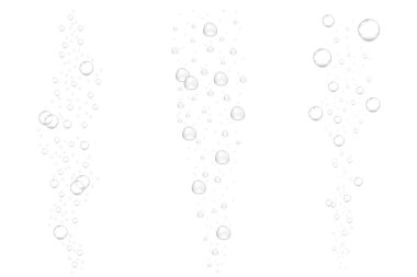 Beyaz arka plan üzerinde izole gerçekçi sualtı fizzing hava kabarcıkları. Köpüklü su, hava kabarcıkları