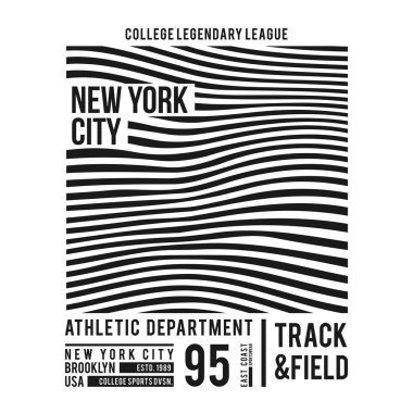 New York tipografi t-shirt baskı için. Metin okul takımı tarzında modern tee gömlek grafikler için soyut çizgilerle
