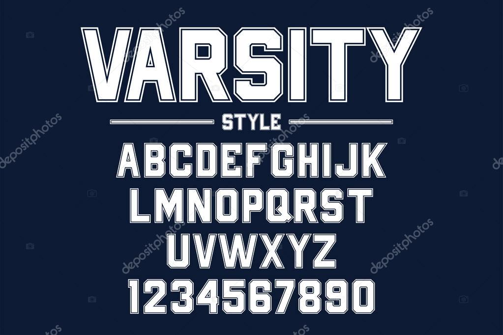 Classic college font. Vintage sport font in american style for football, baseball or basketball logos and t-shirt. Athletic department typeface, varsity style font
