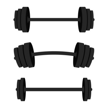 Barbell kümesi. Siyah barbell için spor salonu, fitness ve spor merkezi. Halter ve vücut geliştirme donanımları