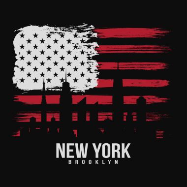 Amerikan bayrağı ve grunge doku ile T-shirt grafik tasarım. New York tipografi gömlek tasarımı. Modern poster ve t-shirt grafik tasarım