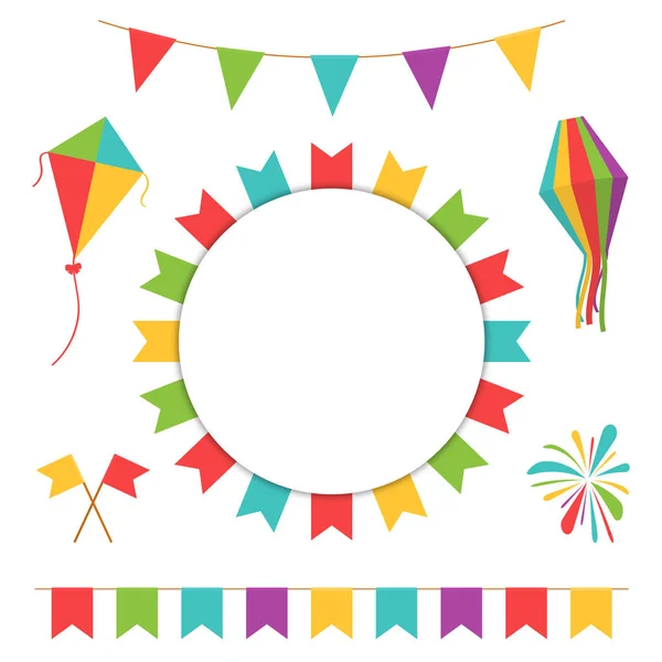Renkli bayrakları ile garland. Karnaval veya fener, havai fişek ve uçan uçurtma festivali bayraklar. Festival dekorasyon dekoratif elemanlar — Stok Vektör