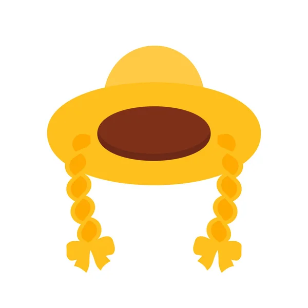 女草帽, 带辫子的卡通风格。农夫夏天草帽, 传统狂欢节帽子 — 图库矢量图片