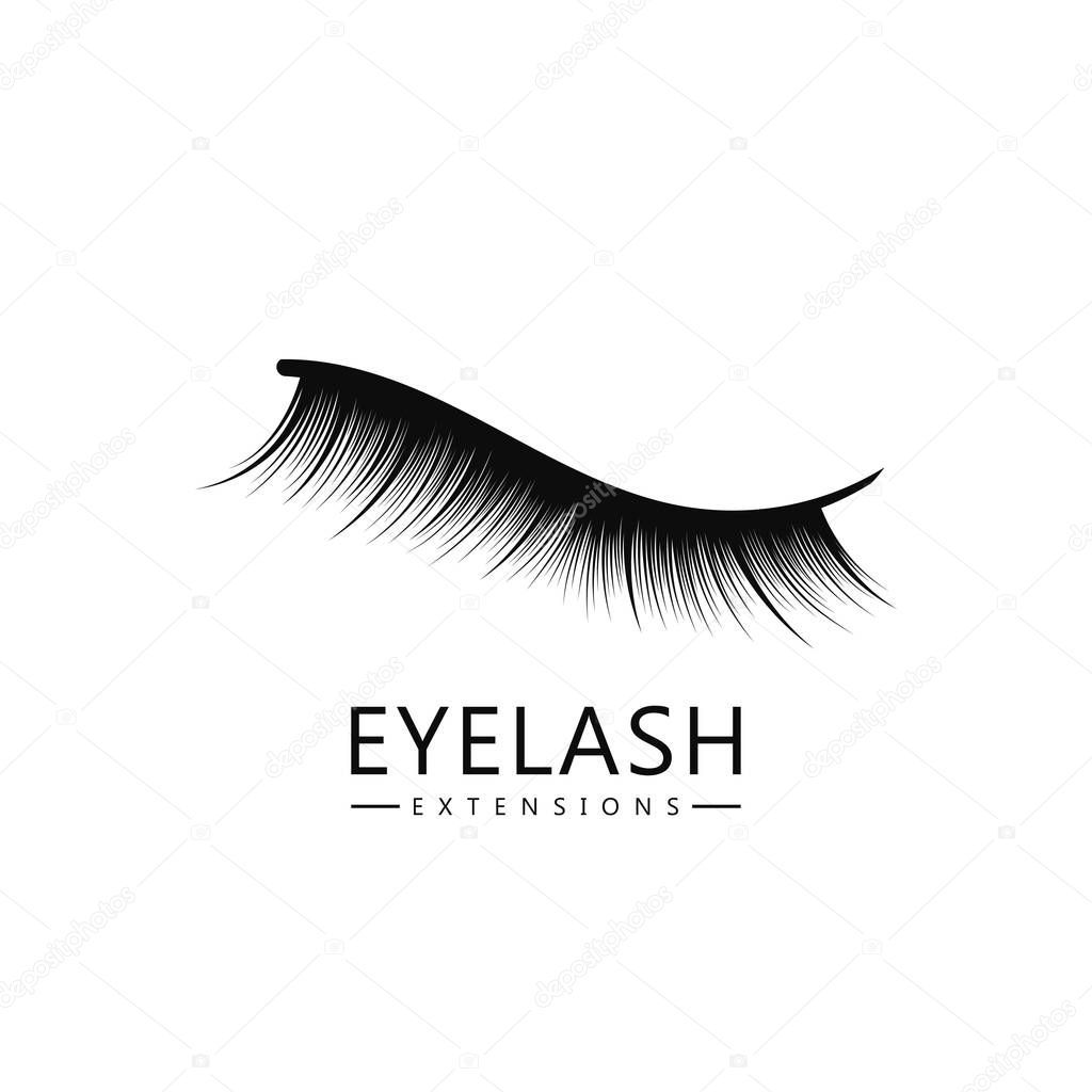 Eyelash logo template, Eyelash extension concept. Lush black lashes on white background for makeup and cosmetic industry. Vector