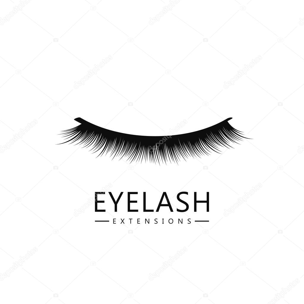 Eyelash logo template. Eyelash extension concept. Lush black lashes on white background for makeup and cosmetic industry. Vector