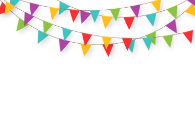 Carnival garland with flags. Decorative colorful party pennants for birthday celebration, festival and fair decoration clipart