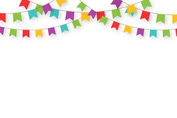 Karnevalsgård med flaggor. Dekorativa färgglada part pennants för födelsedagsfirande, festival och rättvis dekoration — Stock vektor