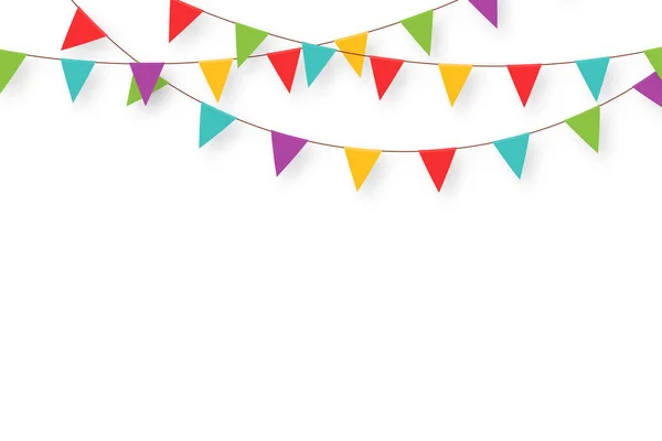Karnawałowa girlanda z flagami. Dekoracyjne kolorowe długopisy na uroczystości urodzinowe, festiwal i dekoracja fair — Wektor stockowy