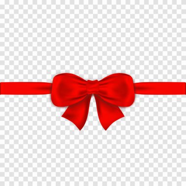 Kırmızı yay şeritler şeffaf arka plan ile. Gerçekçi saten hediye yay ile düğüm