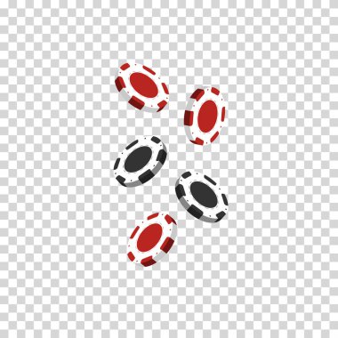 Uçan casino fişi düşme. Gerçekçi plastik poker chips için şeffaf bir arka plan üzerinde casino oyunları